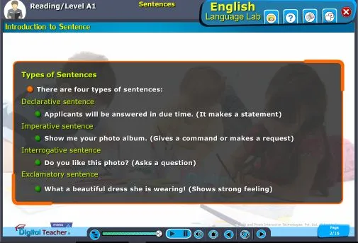 There are four types of sentences in the english language lab